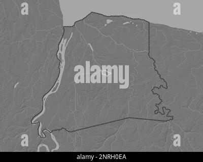 Nickerie, district of Suriname. Bilevel elevation map with lakes and rivers Stock Photo