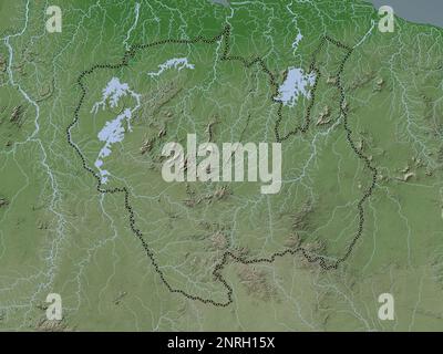 Sipaliwini, district of Suriname. Elevation map colored in wiki style with lakes and rivers Stock Photo