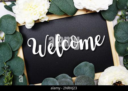 Chalkboard With English Text Welcome. Party Decoration Like