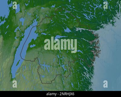 Ostergotland, county of Sweden. Colored elevation map with lakes and rivers Stock Photo