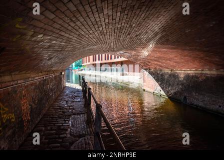 Under a bridge on the Rochdale Canal near Ancoats in the city of Manchester, England. Stock Photo