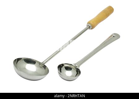 Steel utensils, isolated images of steel kitchen wares placed on white background Stock Photo
