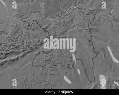 Aargau, canton of Switzerland. Grayscale elevation map with lakes and rivers Stock Photo