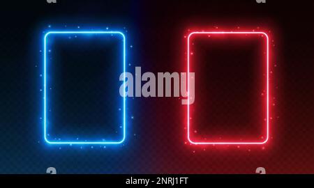 Neon rectangle frames, glowing borders with smoke and sparkles, versus fight competition, sports confrontation concept. Stock Vector