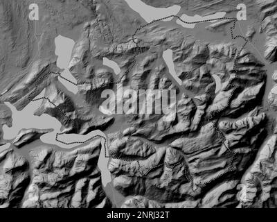 Schwyz, canton of Switzerland. Grayscale elevation map with lakes and rivers Stock Photo