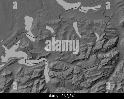 Schwyz, canton of Switzerland. Bilevel elevation map with lakes and rivers Stock Photo