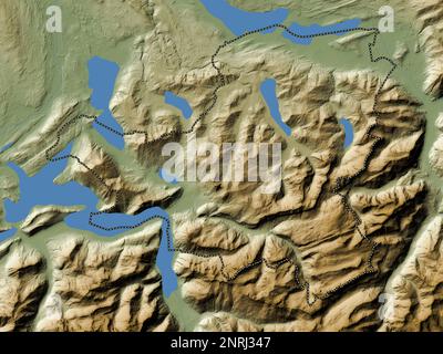 Schwyz, canton of Switzerland. Colored elevation map with lakes and rivers Stock Photo