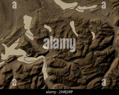 Schwyz, canton of Switzerland. Elevation map colored in sepia tones with lakes and rivers Stock Photo