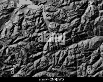 Uri, canton of Switzerland. Grayscale elevation map with lakes and rivers Stock Photo