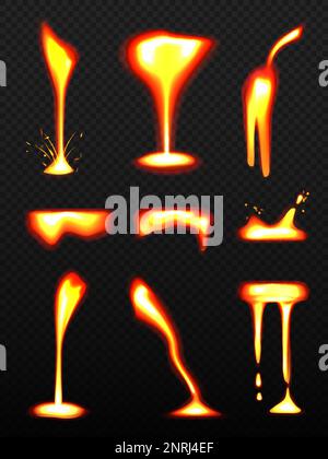 Hot lava. Burning liquid glowing lava decent vector pictures set Stock Vector