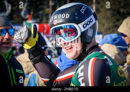 Canada s Brodie Seger reacts in the finish area following his run