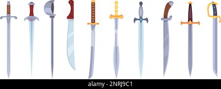 Swords. Fantasy cartoon stylized stabbing and cutting weapons for game design projects exact vector templates Stock Vector