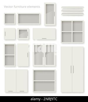 Furniture elements. Tables shelves wardrobe bed decent vector realistic modular furniture Stock Vector