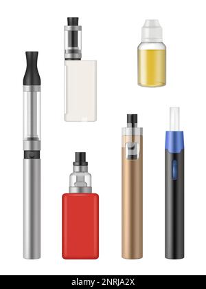 Vape tools. Realistic items for smokers decent vector vape Stock Vector