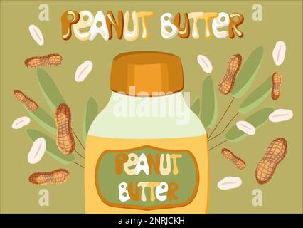 Banner peanut butter in the bath. Modern illustration of peanut butter Stock Vector