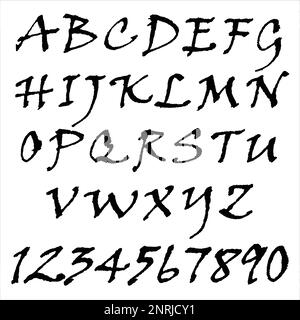 Modern calligraphy font. Handwritten brush letters. Uppercase, Numbers. Hand lettering alphabet for your design: wedding calligraphy, logo, slogan, Stock Vector