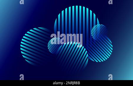 Abstract geometric background futuristic blue gradient. Minimal pattern. Composition of circles with gradient lines. Futuristic design. Stock Vector