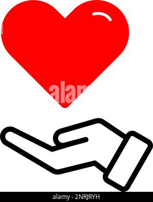 Hand holding a hearth shape icon symbol. Healthcare, volunteering, charity and donation concept. Vector illustration Stock Vector