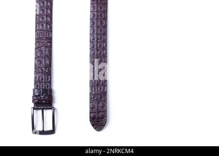 Male leather belt in parts isolated on white Stock Photo