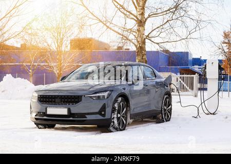 Polestar 2 electric car charging battery. The Polestar 2 (2020-) is a battery electric 5-door liftback produced by Volvo under its Polestar sub-brand. Stock Photo