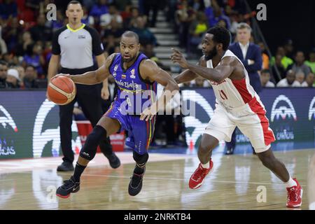 CARACAS, VENEZUELA - FEBRUARY 26: Cubillan of Venezuela competes for the ball with Kenny Chery of Canada during the FIBA Basketball World Cup 2023 Americas Qualifiers basketball game, Poliedro de Caracas, in Caracas, Venezuela, on February 26 of 2023. Credit: Px Images/Alamy Live News Stock Photo