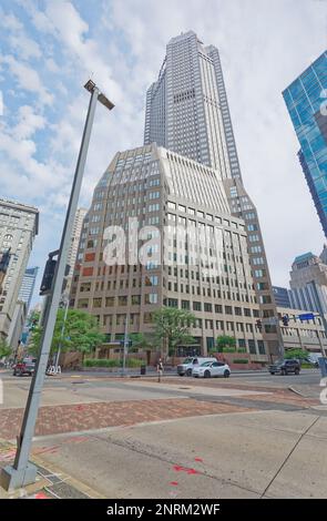 Pittsburgh Downtown: Sleek postmodern BNY Mellon Center has a coated steel faÃ§ade that helps to support the tower. Stock Photo