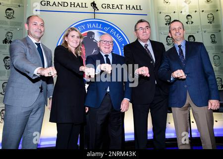 Hockey Hall of Fame inductees, from left, Larry Murphy, Paul