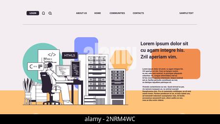 web developer creating program code on laptop screen development of software and programming concept Stock Vector