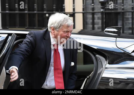 London, UK. 27th Feb, 2023. Nicholas True, Lord True leader of the House of Lords and Lord Keeper of the Privy Seal arriving at Downing street Credit: MARTIN DALTON/Alamy Live News Stock Photo
