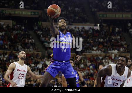 February 26, 2023, Caracas, Caracas/Venezuela, Venezuela: CARACAS, VENEZUELA - FEBRUARY 26: Nestor Colmenares of Venezuela shoots to score against Canada during the Americas qualifiers for the FIBA ''‹''‹Basketball World Cup 2023 basketball game, at Poliedro de Caracas, in Caracas, Venezuela, on February 26, 2023. (Credit Image: © Pedro Rances Mattey/PX Imagens via ZUMA Press Wire) EDITORIAL USAGE ONLY! Not for Commercial USAGE! Stock Photo