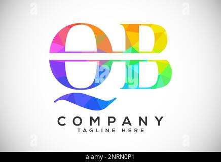 Polygonal low poly letter Q B Logo Design Vector Template. QB Letter Logo Design Stock Vector
