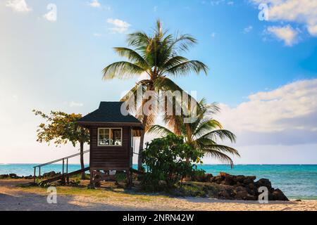 Lifegguard hut on Pigeon Piont beach on Tobago island, Trinidad and Tobago, Carribean sea Stock Photo