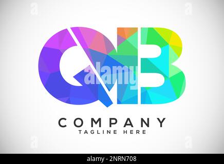 Polygonal low poly letter Q B Logo Design Vector Template. QB Letter Logo Design Stock Vector