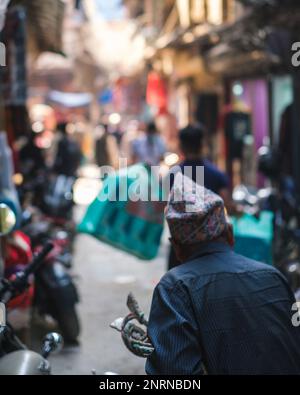 Kathmandu, Nepal, 04 23 2022: Looking into the bazaar in Kathmandu Stock Photo