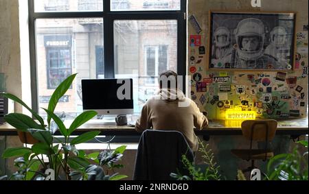 Work in a coworking space, in Tbilisi (Georgia) Stock Photo