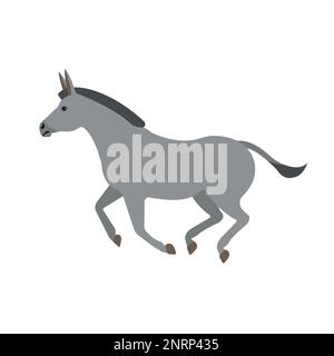 Vector hand drawn flat running donkey isolated on white background Stock Vector