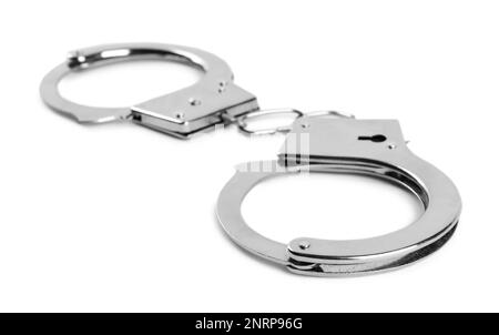 New classic chain handcuffs on white background Stock Photo