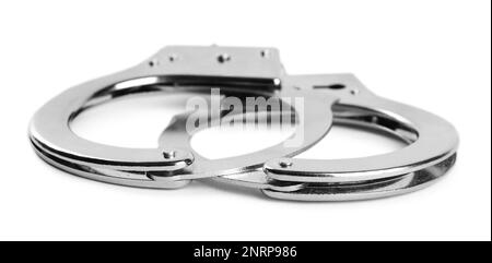 New classic chain handcuffs on white background Stock Photo