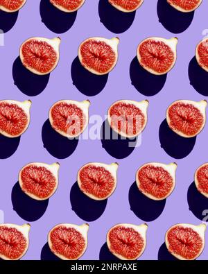Figs pattern. Pattern of ripe figs in a cut on a lilac background. Stock Photo
