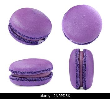 Set with delicious macarons on white background Stock Photo
