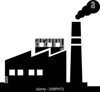 Factory building and smoky chimney silhouette icon. Manufacturing icon. Editable vector. Stock Vector