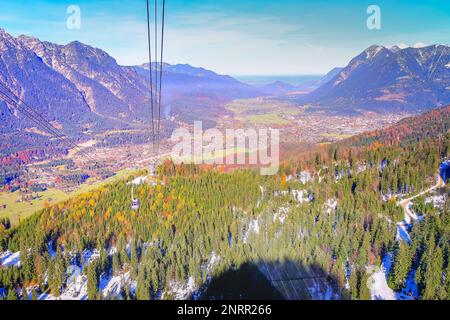 Bavarian alps and Garmisch Partenkirchen from above, Zugspitze massif, Bavaria, Germany Stock Photo