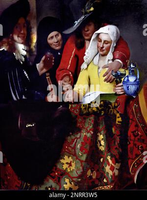 The Procuress 1656 by Johannes Vermeer or Jan Vermeer 1632 - 1675, Delft,  The Netherlands, Dutch, Holland, ( Dutch painter in the Golden Age,  one of the greatest painters,   17th century. preferred timeless, subdued moments, remains enigmatic,  inimitable colour scheme and bewildering light content) Stock Photo