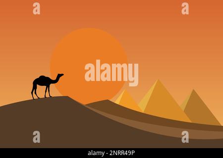 Silhouette of a camel on dunes in desert Stock Vector