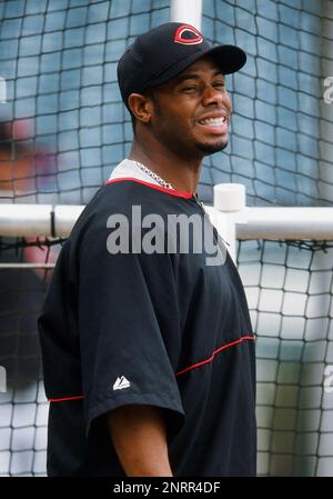 08 Jun. 2002: Cincinnati Reds outfielder Ken Griffey Jr. (30) by the batting  cage during batting practice before a game against the Anaheim Angels  played on June 8, 2002 at Edison International