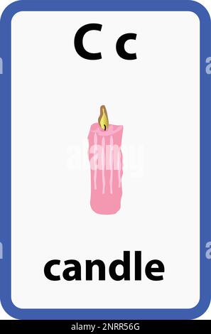 Alphabet flashcard for children with the letter c from candle Stock Vector