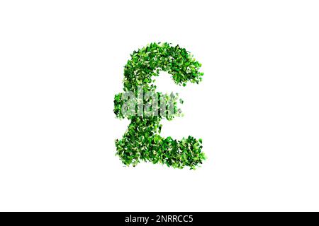 British pound sign made of leaves isolated on white background Stock Photo