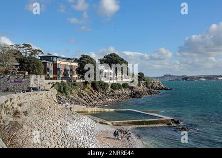 Devil’s Point on the seafront in Stonehouse, Plymouth. Showing Artillery Tower Restaurant, Edgcumbe Court and Nazareth House. Stock Photo