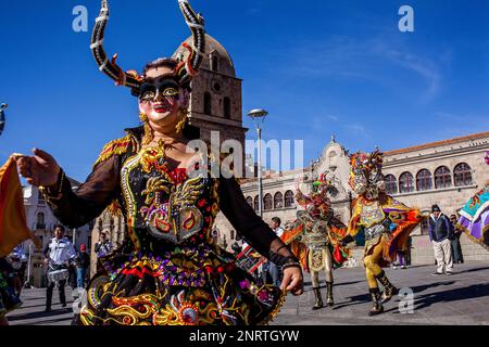 Fiesta del Gran Poder, Plaza San Francisco, in background San Francisco church, La Paz, Bolivia Stock Photo