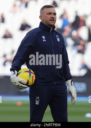 First team goalkeeper coach Danny Alcock of Nottingham Forest during the pre-match warm-up  during English Premier League soccer match between West Ha Stock Photo